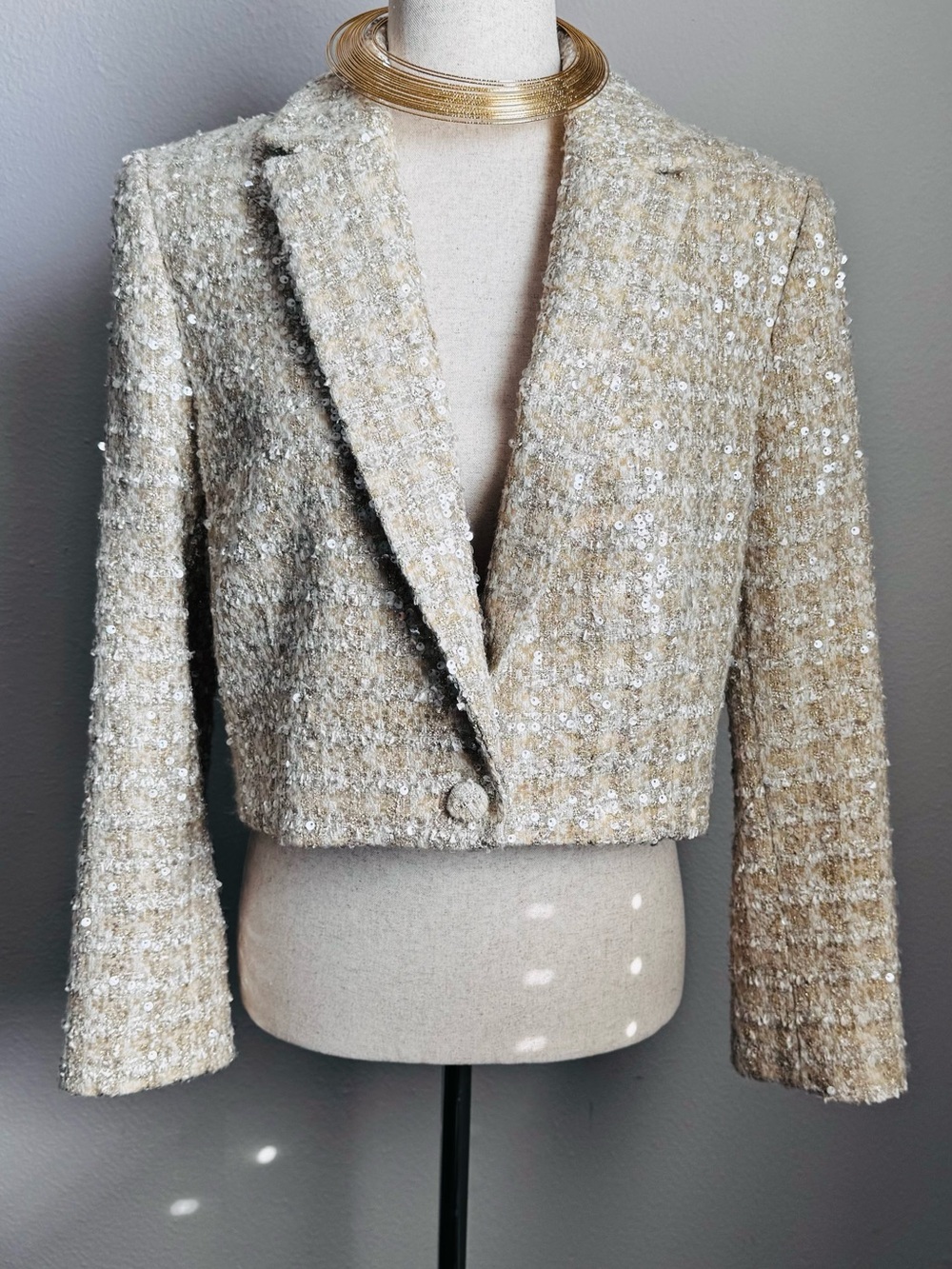 Gianni Bini Sequin Tweed Cropped Blazer Jacket Size 10